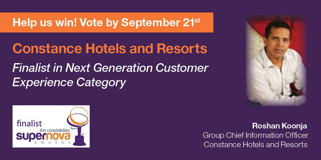 HCLDigital's tweet photo. Vote for @rkoonja of @constancehotels for @constellationr 's #sna2016 by Sept. 21st! https://t.co/jEKSYC6T2d https://t.co/5mOT51dBsB