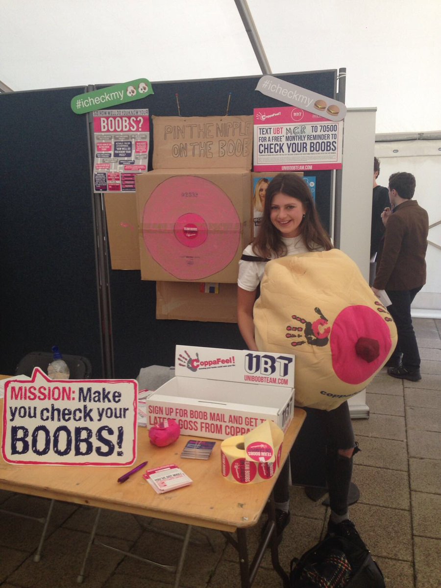 UBTManchester's tweet photo. Come down and have a laff with us at freshers fair #CoppaFeel! #checkemtuesday #UBTMCR @CoppaFeelPeople https://t.co/mZYFhfXq69