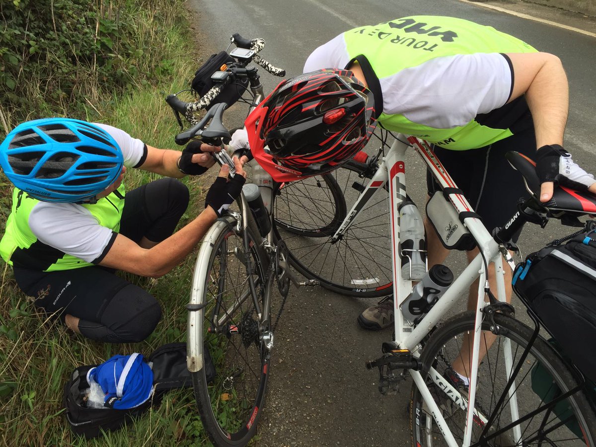 CheltenhamYMCA's tweet photo. It's not all plain cycling for our #TourdeY2016 team. First repair stop between @ymcacornwall and @YMCAPlymouth #NothingSerious #MinorRepair https://t.co/0yp8MriuDU