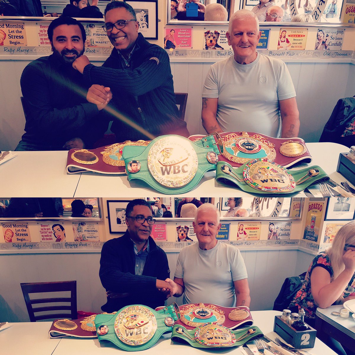 popsfishnchips's tweet image. When the inspirational #MichaelWatson pops in to meet your team - what an amazing moment #25yearson #boxing