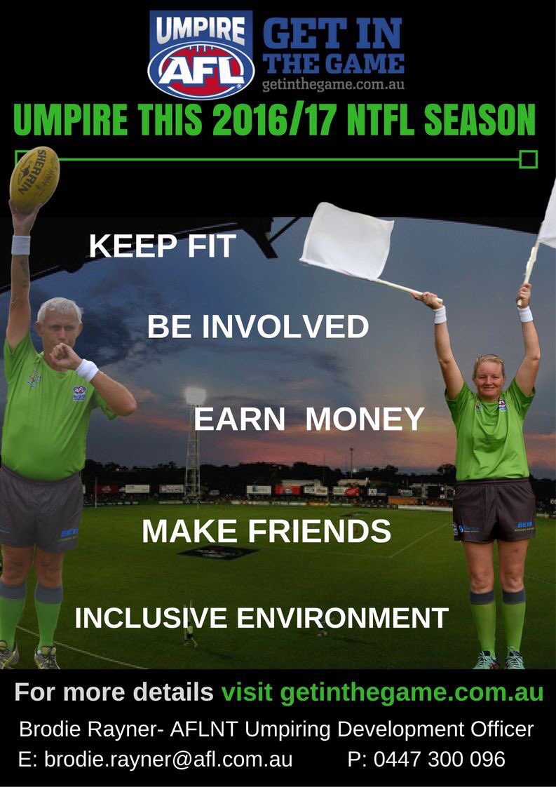 AFLNT's tweet photo. Keep fit.
Be involved.
Earn money.
Make friends.
Inclusive environment. 
https://t.co/cKdnFn6kzQ https://t.co/BiVJMBkYKm