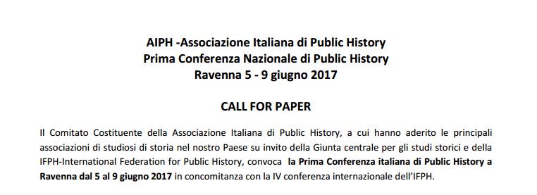Pronti per la 1^ conferenza italiana di #PublicHIstory? Online la Cfp, deadline 30/11! goo.gl/OljB9B