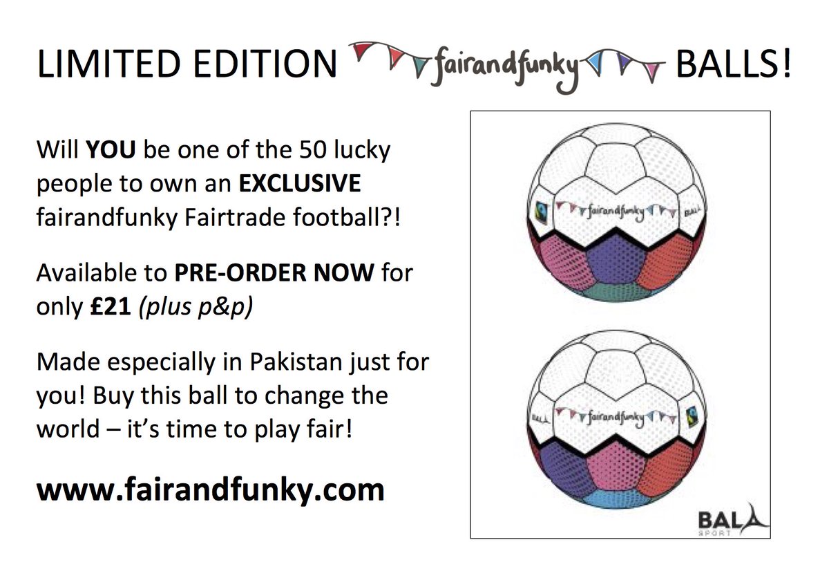 fair_funky's tweet image. MASSIVE thank you to @familiespenn for being 1 of 50 to #ChangeTheWorld with a football!

#50balls Now only #3togo!

fairandfunky.com/fairtrade-onli…