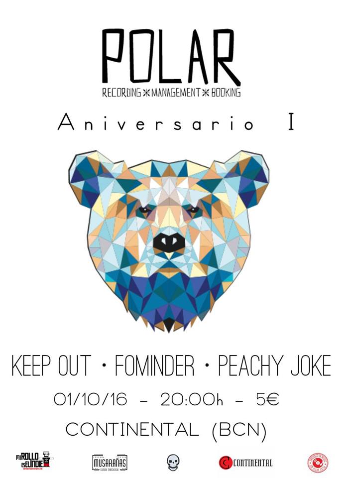 musaranyas_bcn's tweet photo. 1 de octubre en @SalaContinental. Aniversario de #PolarRecords con #KeepOut, @Fominder y @PEACHYJOKE. Cartelón! https://t.co/bunQ0KgtZo