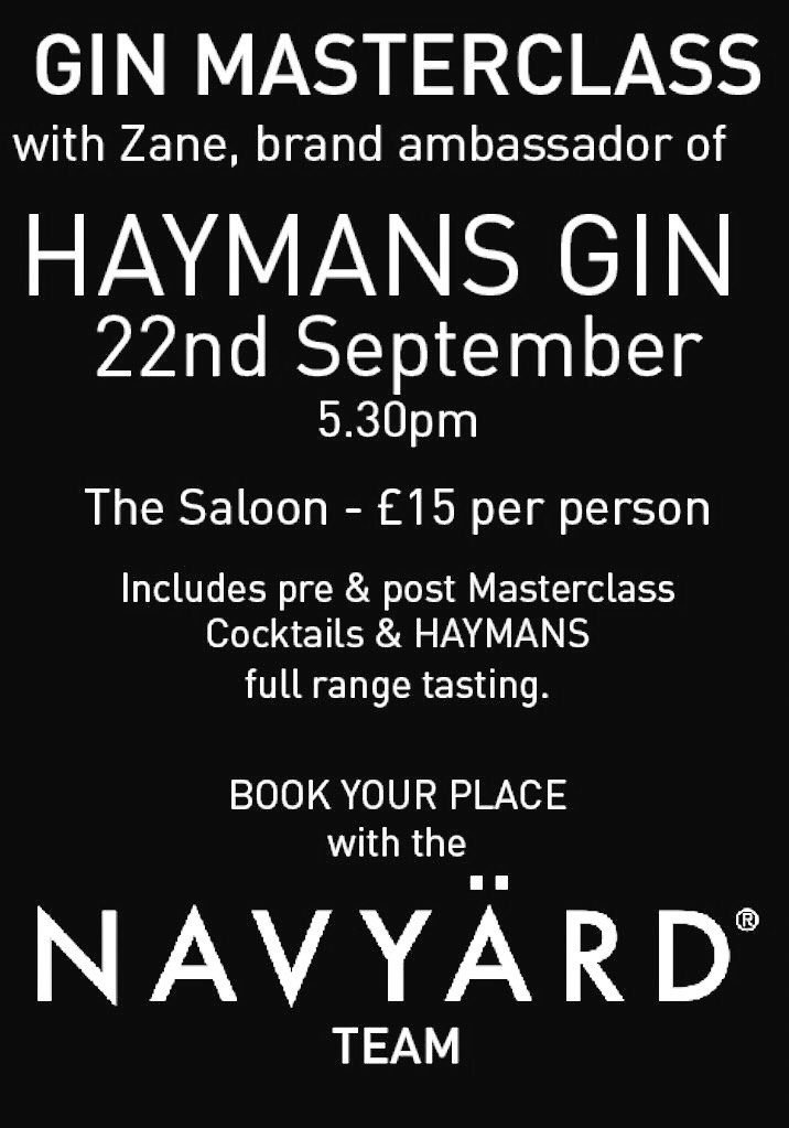 Still a couple of places on Thursday <a href="/NAVYARD1/">NAVYÄRD Bar&Terrace</a> #GinMasterclass