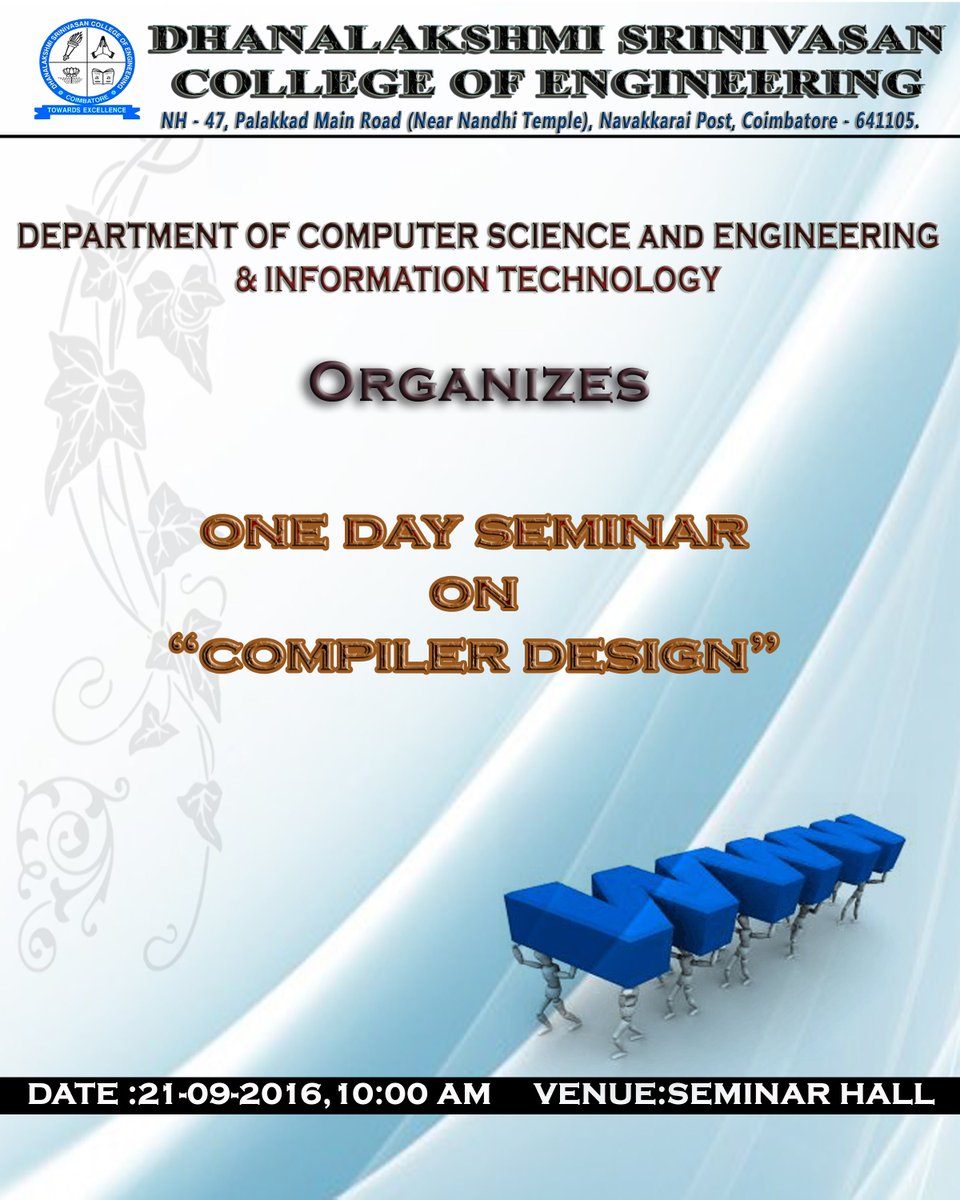 dscecbe's tweet image. One Day Seminar on "Compiler Design" - 21.09.2016
#seminar #Compilerdesign #dscecbe #events #computerscience #informationTechnology