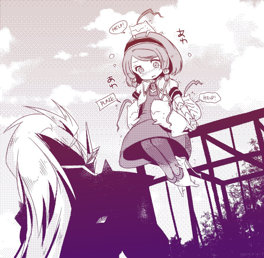 ミギリ パクメンさんと幼等部ツバキちゃんと白いお侍さん パクメンさんズが遊んでて高い所に上って降りれなくなった所を助けようとしたツバキちゃんが降りれなくなった所を大きなお侍さんが助けに来た感じでおねしゃす 大きいから楽勝だね