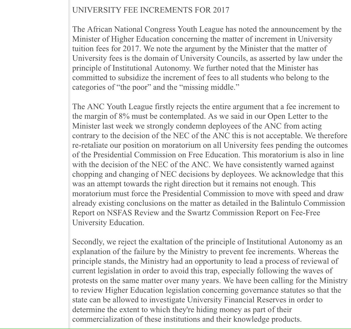 AndiMakinana's tweet photo. #ANCYL statement following Minister Nzimande's announcement. https://t.co/xI0RuXi745