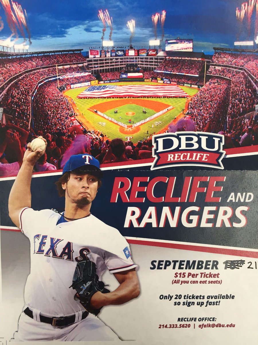 reclifedbu's tweet photo. Only 10 more spots for RecLife and Rangers! Be sure to email afalk@dbu.edu or come to the RecLife office to sign-up! Tickets are $15! https://t.co/ZqhXWRcJ4X