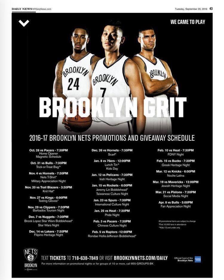 Nets promotional schedules are out