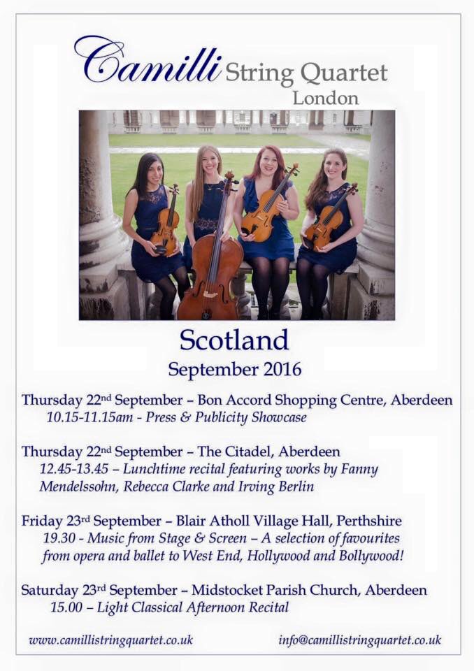 CamilliQuartet's tweet photo. Scotland mini-tour commences on Thursday! Here is our concert schedule...come join us! #aberdeen #music #scotland https://t.co/70XjQ2Lmni