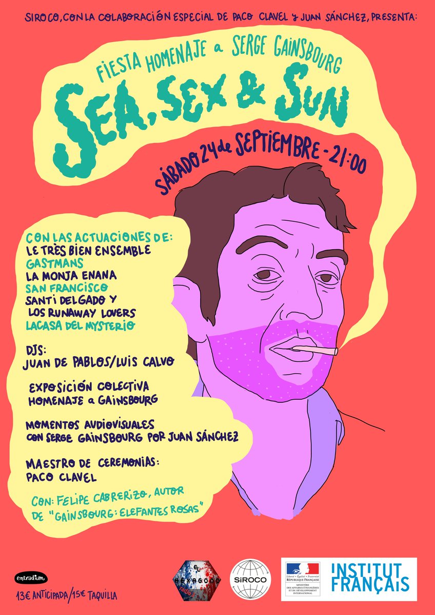 Y aquí, el cartel del homenaje a Serge Gainsbourg. Recuerden, 24 de septiembre, sala Siroco <a href="/SirocoSala/">Sala Siroco</a>, Madrid.