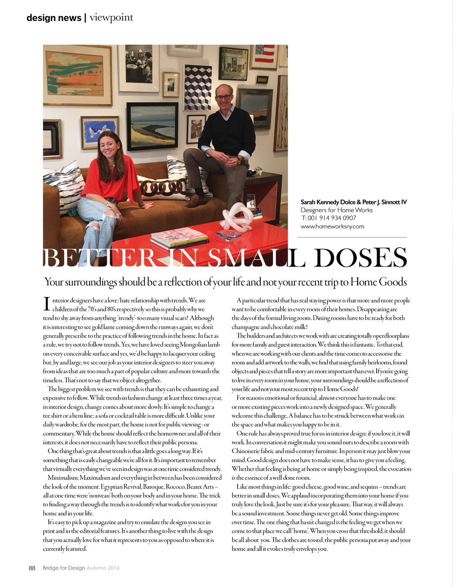 HomeWorksNY's tweet photo. Designers @sheadolce and @petersinnottiv have been featured in @bridgefordesign -- let's get ready for @HPMarketNews #interiordesign #hpmkt! https://t.co/oWtCjqlrdD