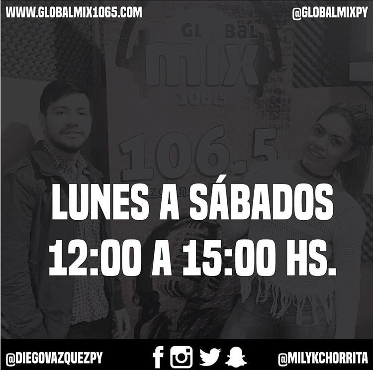 globalmixpy's tweet photo. ¡ENSIESTADOS!
Con @milykchorritapy y @diegovazquezpy
De Lunes a Sábados de 12:00 a 15:00 hs.
Por la 106.5 FM.
#Ensiestados #GlobalMixPy https://t.co/RYUjtqqlwO