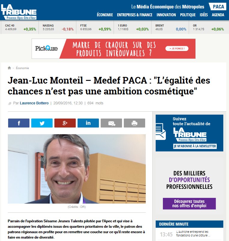 MEDEF_Sud's tweet photo. [ITW] Retrouvez l'interview de @J_LucMonteil (président du @MedefPACA) dans @LaTribunePACA sur l'égalité des chances https://t.co/sbU7BWubg2 https://t.co/zrnVyZPldQ