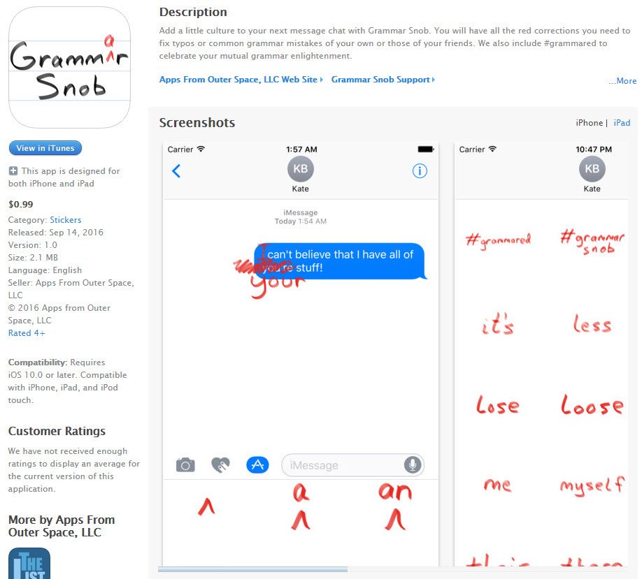 SteveRobertsTO's tweet photo. New app called #GrammarSnob lets you add red ink to your friends' text messages, so you can call out their grammatical errors. https://t.co/gFCZVPjvjN