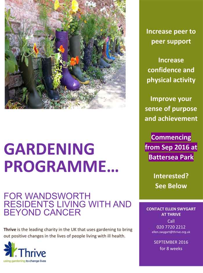 wandbc's tweet photo. Cancer patients invited to sign up for a therapeutic gardening course in @thrivecharity Battersea garden https://t.co/Z2EDQT7aFY https://t.co/A3k8Jdki5L
