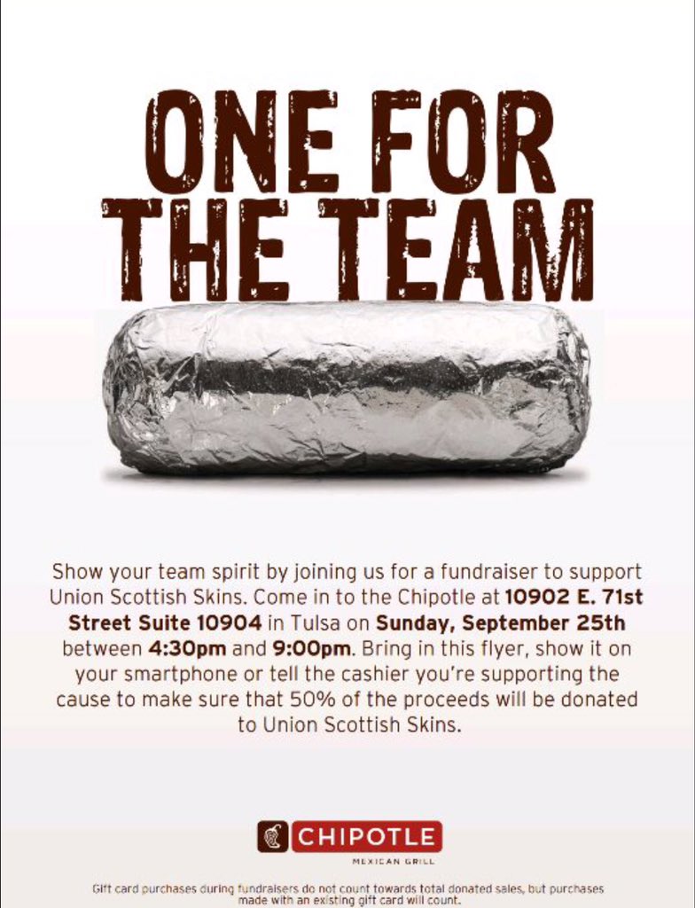 Show this picture at chipotle on Sunday! It will help fund the Scottish Skins for more years in the coming!