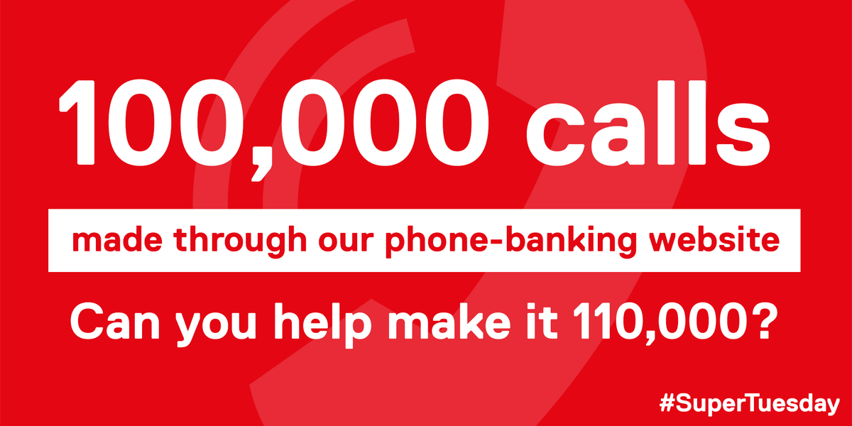 Yesterday a volunteer made our campaign's 100,000th call using our web-app. Join us today for #SuperTuesday → facebook.com/events/7649185…