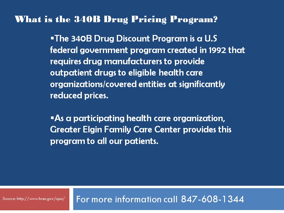 GreaterFamHlth_'s tweet image. #340BProgram a #DrugDiscountProgram that is available to our patients at participating pharmacies. Call for more information 847-608-1344.