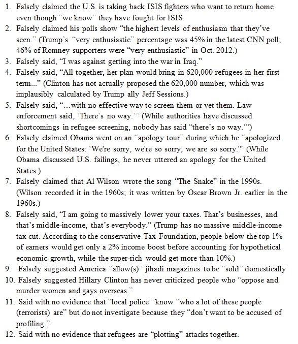 Donald Trump said at least 10 false things yesterday.