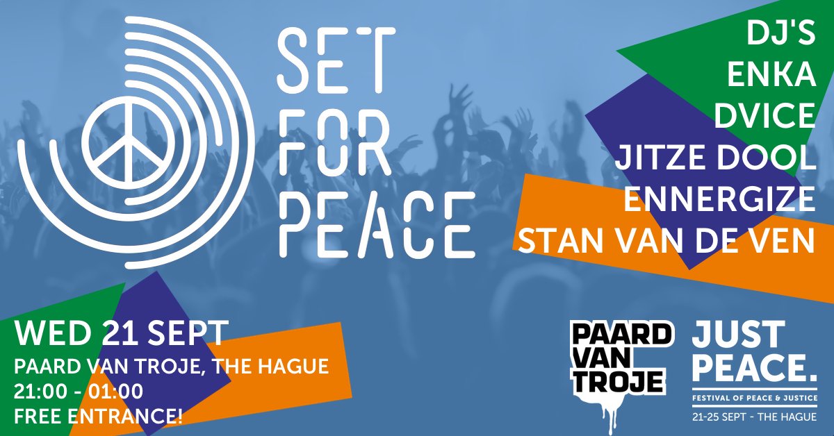 justpeacedh's tweet photo. Come & dance to 5 upcoming DJ's playing their #setforpeace at @paardvantroje on #internationaldayofpeace More info: https://t.co/ll3tOATEj2 https://t.co/4JGXdJgYm8