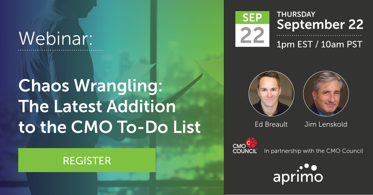 Aprimo's tweet photo. There’s still time to register for the @CMO_Council #webinar ft. @edbreault &amp; @JimLenskold https://t.co/beG5jHplLt https://t.co/KkkBCEu1Qk