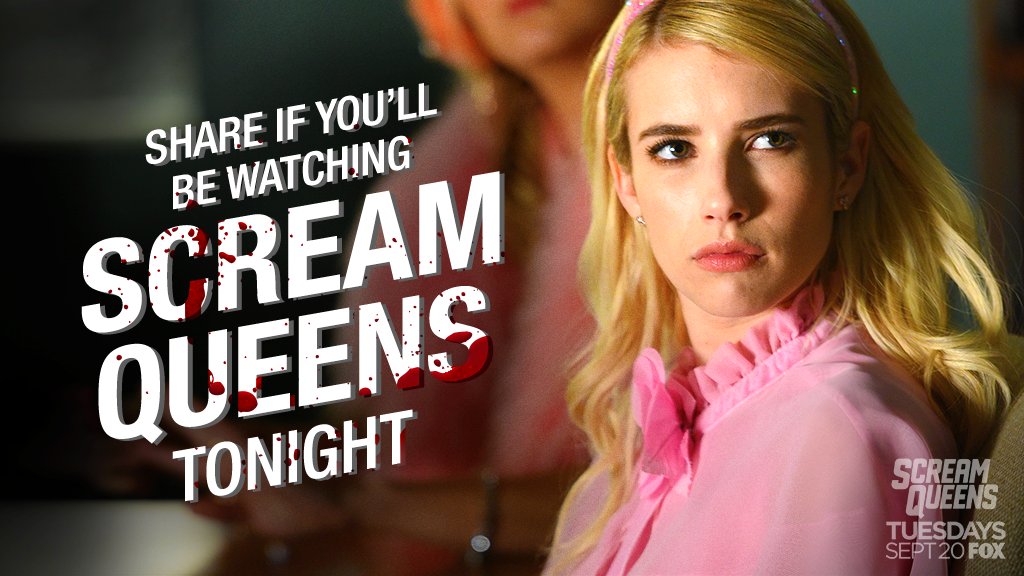 ScreamQueens's tweet photo. Spread the word and don't miss a second of #ScreamQueens TONIGHT at 9/8c on @FOXTV! #GetReadyToScream https://t.co/xoPoW3lPfZ