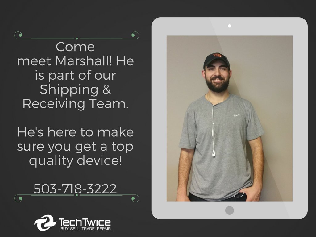 mytechtwice's tweet photo. Say hello to Marshall! Marshall is a member of our warehouse crew &amp; inspects all of our devices to make sure you get a quality product. https://t.co/gAmaKJuxf2