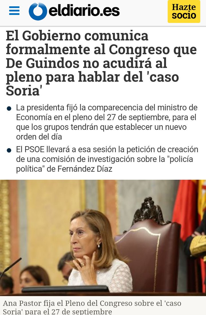 OctavioTraver's tweet photo. El Gobierno comunica al Congreso que De Guindos no acudirá al pleno para hablar del 'caso Soria'
#eleee #yAsíTodo https://t.co/kh8vWf0p6U