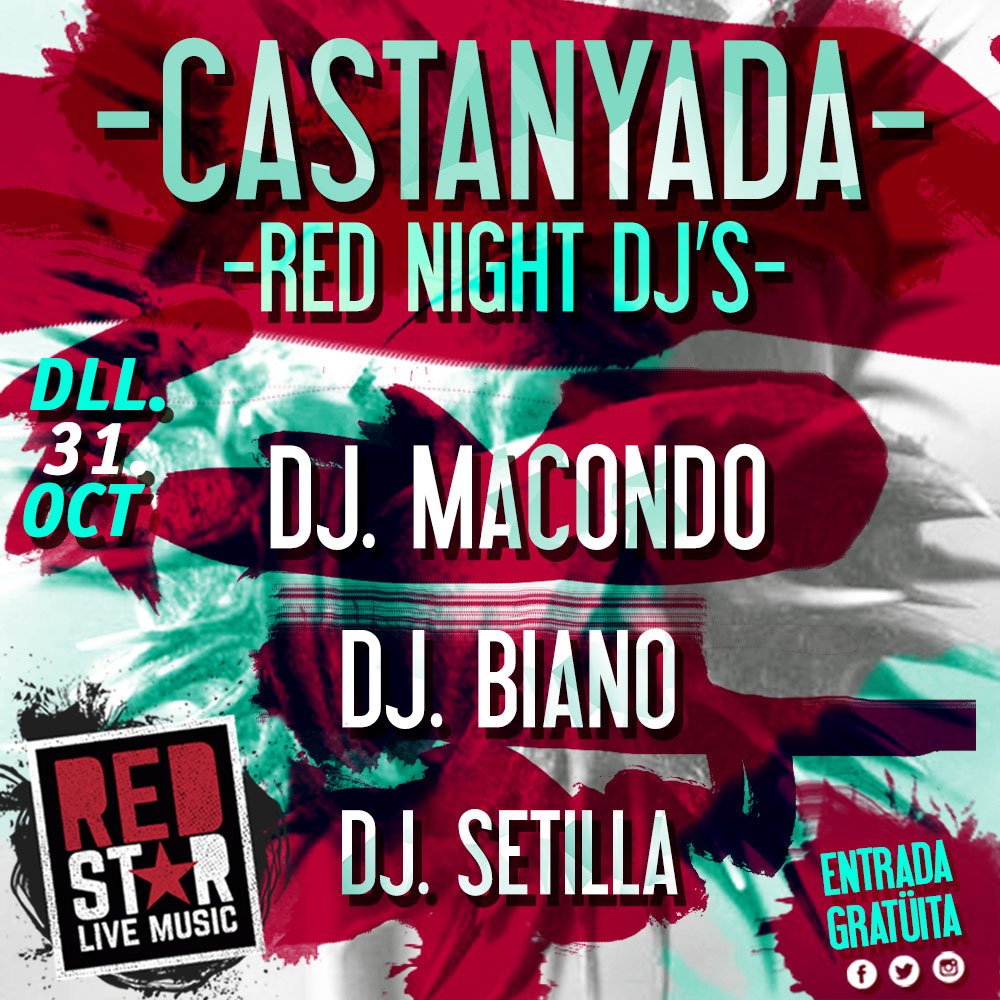 salaredstar's tweet photo. Què fas per la #Castanyada? Nosaltres ens marcarem una RedNight Dj's amb #DjMacondo, #DjBiano i #DjSetilla​. Bon castanyasso! https://t.co/pqOcXfTN2j