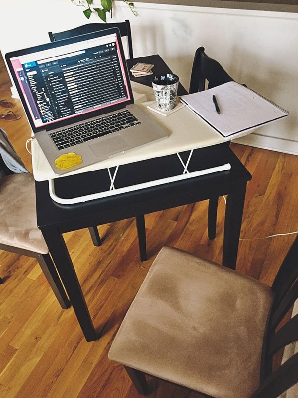 melaniebeth_'s tweet image. WFH set up, ironing board to the rescue! #properalignment