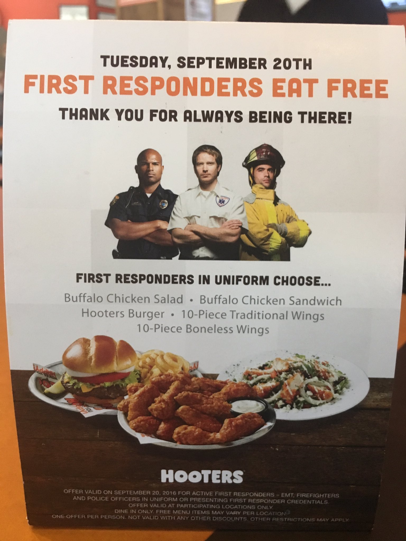 Free Hooters burgers today for police, firefighters – Orange