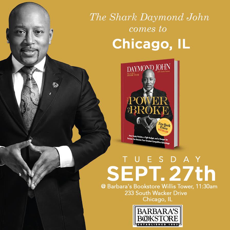 TheSharkDaymond's tweet photo. Chicago fans! I'm headed your way for a #PowerOfBroke book signing at @barbarasbooks on September 27th. https://t.co/FBSDRhFVES