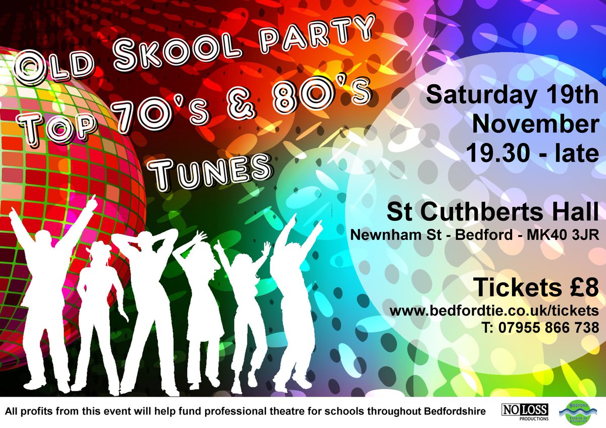 NoLossProd's tweet photo. Disco dancing the old fashioned way in a hall with a bar to raise money to take theatre into schools #Bedfordshire https://t.co/zY09ksmzXv
