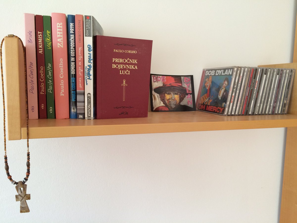 Paulo Coelho's words and Dylan's music on my bookshelf. Can't wait for the release of the Spy (Vohunka) in Slovene <a href="/paulocoelho/">Paulo coelho</a>  <a href="/bobdylan/">Bob Dylan</a>
