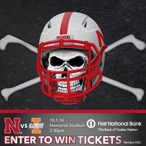 fnbo's tweet photo. Hey, @Huskers fans - who wants to go to the #Huskers vs. #Illinois game on 10/1? RT and FOLLOW for a chance to WIN 2 tickets! #GBR https://t.co/16EMAyM3h3