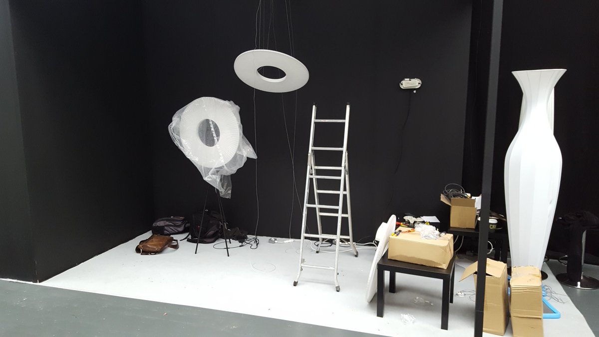 OptelmaLighting's tweet photo. Optelma are showing the dix heures dix range of hand crafted textile lights at 100% Design build-up up day went well https://t.co/hcx41CsFMc