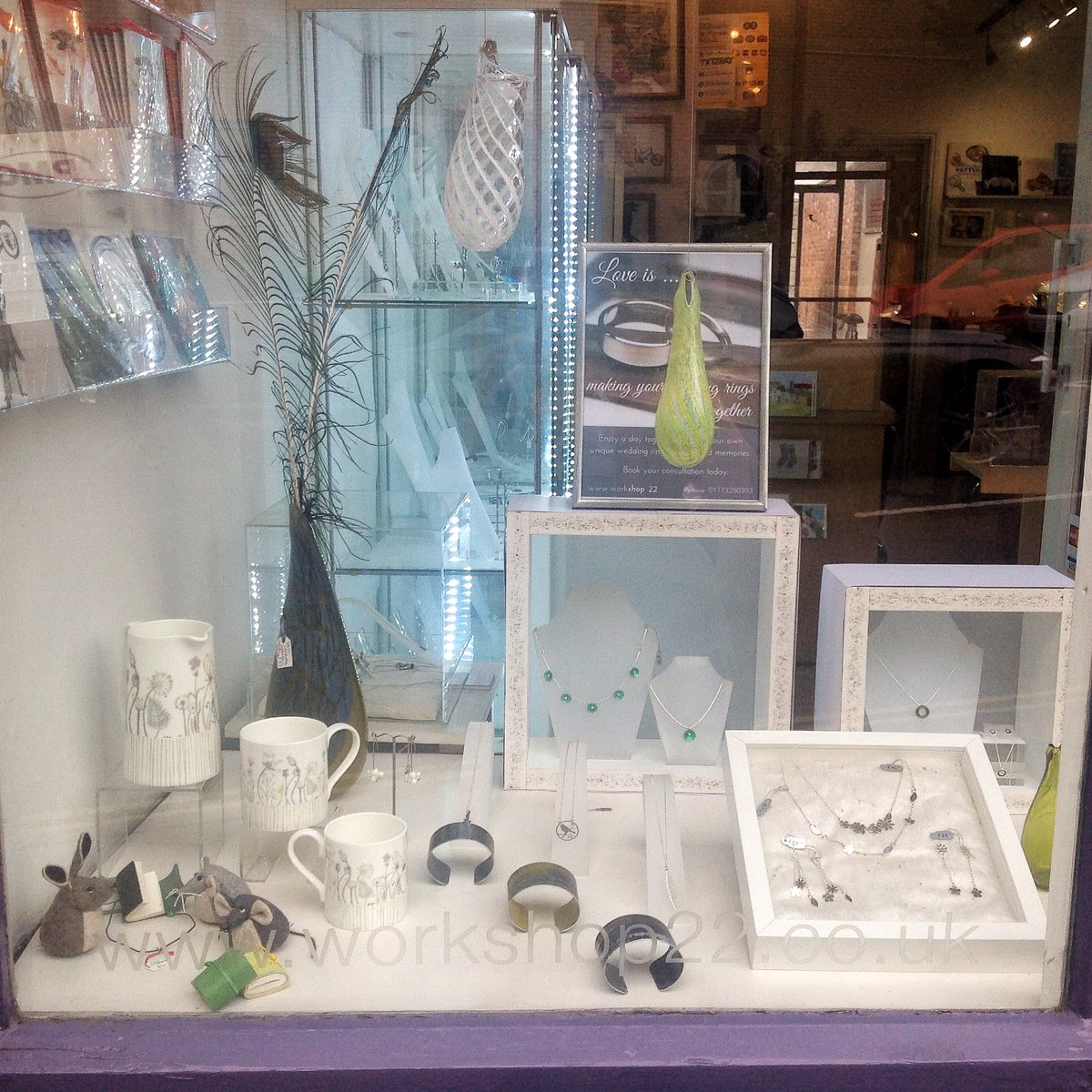 Window refreshed and chockful of little treasures!  #lovehandmade #handcraftedjewellery #handcraftedglass #handcraftedtextiles #prettythings