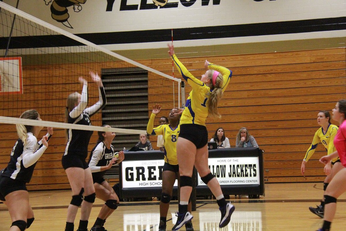 DavidReimann's tweet photo. This is going to hurt!!! Middle Hitter @alliew14 getting ready to crush a quick set over Greer High School. #volleyball #bighits #quicksets https://t.co/6xZNa9KFeu