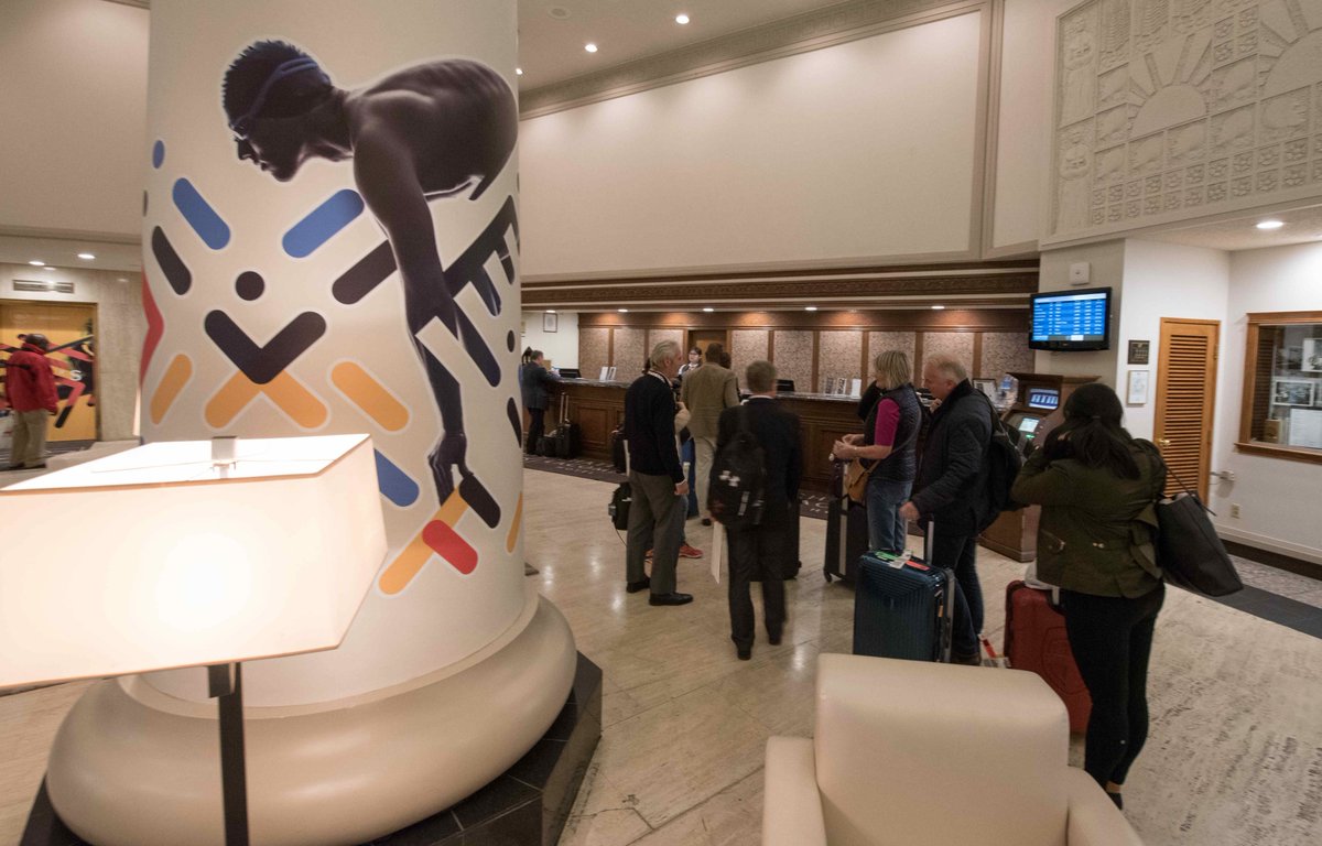 thecgf's tweet photo. CGF members and guests arrive in @CityofEdmonton for this week's #CGFAssembly. Read about the week's programme at: https://t.co/zAgSisRxa1 https://t.co/iqYPcFcX7Q