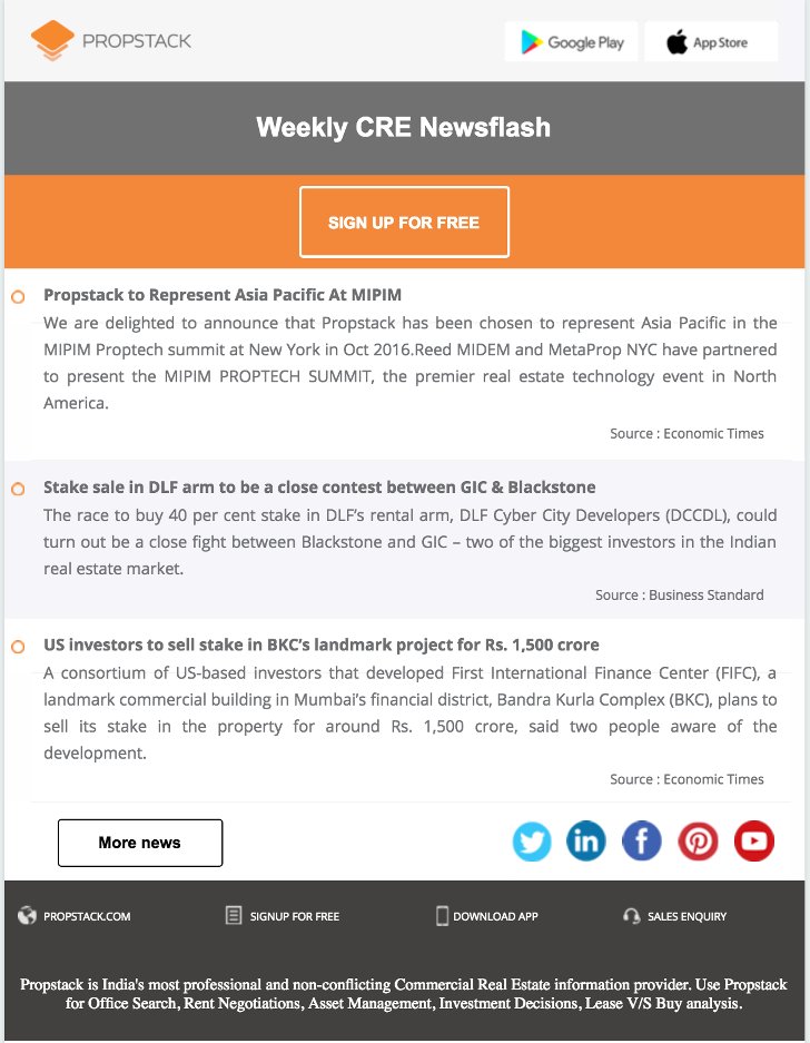 PropstackIndia's tweet photo. Weekly CRE Newsflash: Here are the past week's top CRE News Update - https://t.co/ig7xYhqD03 #CREUpdate #CREtech https://t.co/TtCxSGVi4q