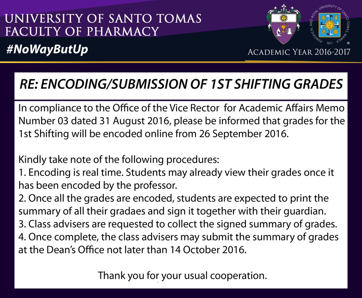 ustpharma's tweet photo. Re: Encoding and Submission of 1st Shifting Grades https://t.co/cGPLd7sMTA