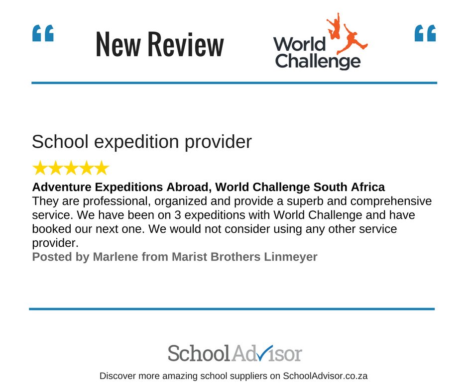 SchoolscapeLive's tweet image. #SupplierReview Kudos to @World_Ch!
New on @_SchoolAdvisor. Thinking of sending your school on an exhibition? Click: schooladvisor.co.za/Company/Compan…