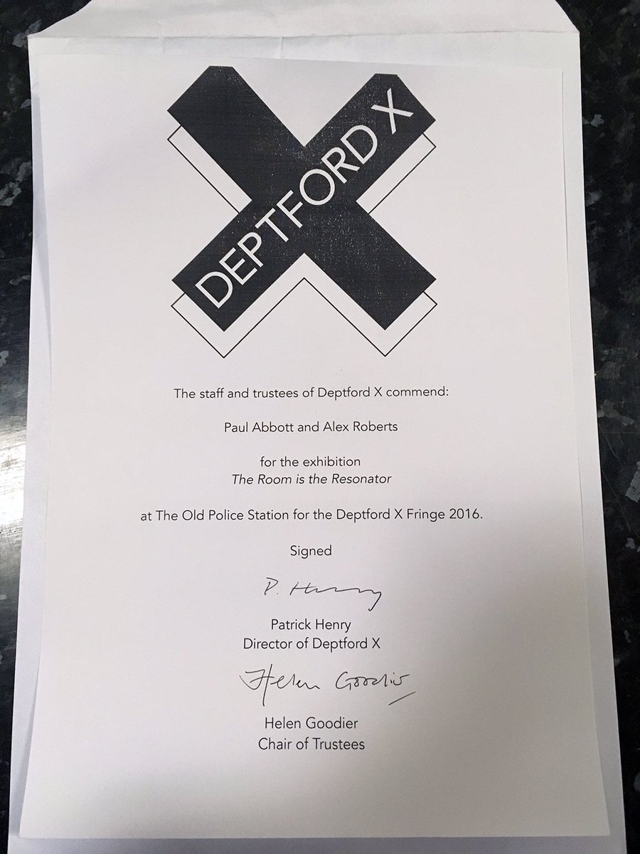 Thanks to all who supported #theroomistheresonator <a href="/TheOldCopShop/">TheOldPoliceStation</a> <a href="/Deptfordx/">Deptford X</a> <a href="/artlicks/">Art Licks</a> <a href="/afterprojects/">After</a> it looks like - more to follow...