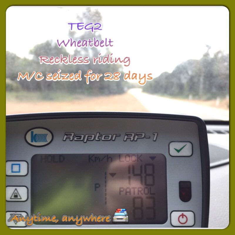RoadPolicingWA's tweet image. #TEG2 Toodyay Road, Toodyay 148/90km! You can have your Harley back in 28 days!! #slowdown #besafe