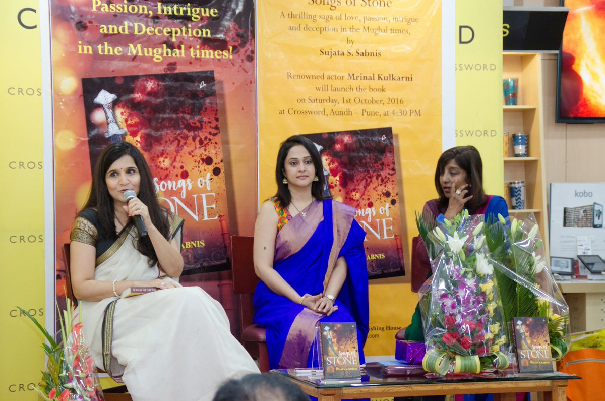 Songs of Stone penned by @SujataSabnis launched at @crossword_book @hashPune by renowned actress, @MrinalKulkarni.