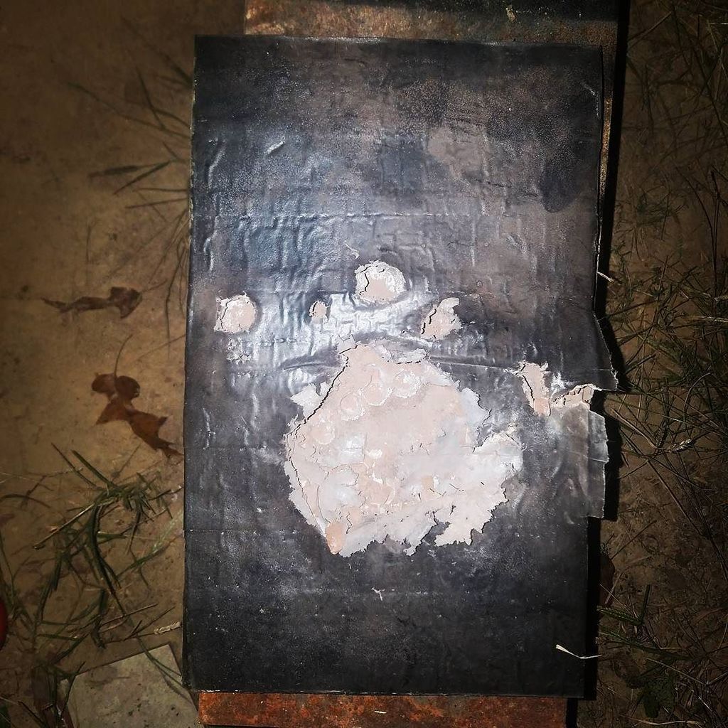 SurvivalPunk's tweet image. Aftermath of shooting my diy body plate.  Looks like hell but you'd be alive.  #diy #doity… ift.tt/2cNa9KM