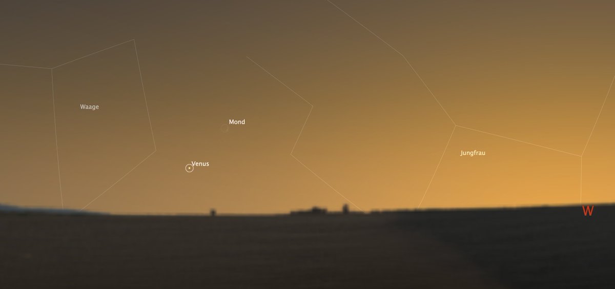 sternwarte_hann's tweet photo. #Astrotipp: heute Abend rund 20 min nach Sonnenuntergang: #Mond und #Venus nebeneinander am Westhorizont https://t.co/8sfbINsAAR