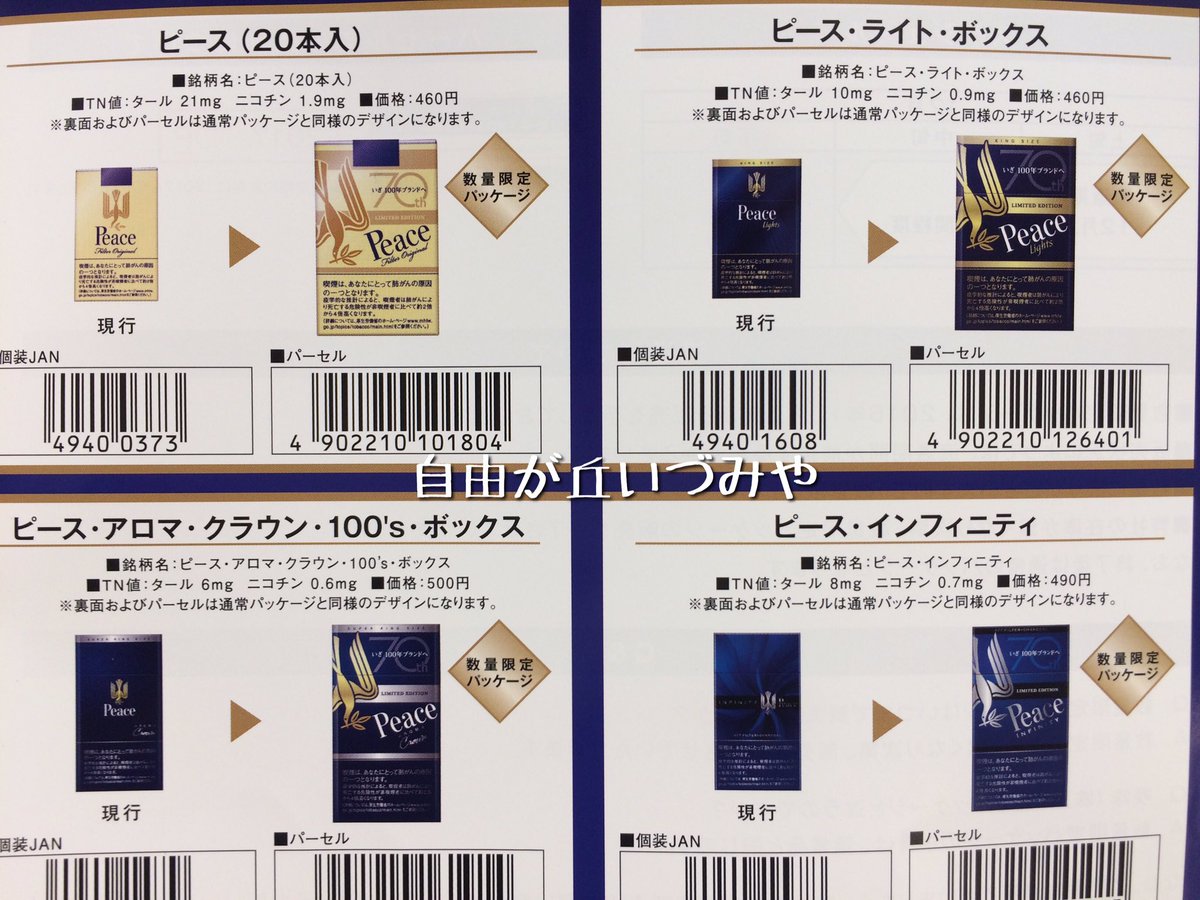 自由が丘 たばこのいづみや 紙巻きたばこ ピース の数量限定70周年記念パッケージ第2弾 12月上旬よりピース70周年を記念して限定パッケージが発売されます 限定パッケージ第1弾は爆発的な人気でした 今回はさらに 限定で マスターズ ピース が